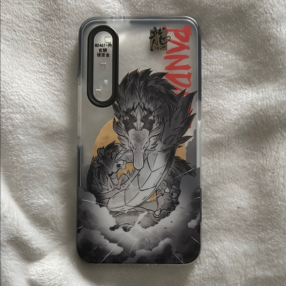 Dragon and Panda Phone Case with Red Accents